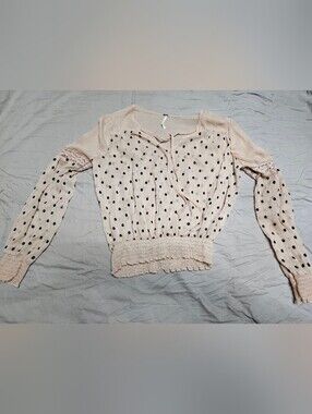 Free People- Blush Pink Polka Dot Peasant Top